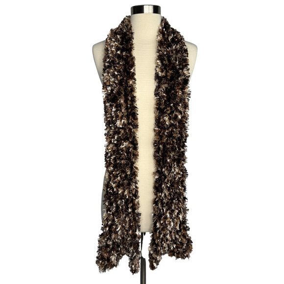Vintage Y2K Fuzzy Soft Skinny Scarf Croft & Barrow Brown Faux Fur Scarf 75" Long - Picture 2 of 7
